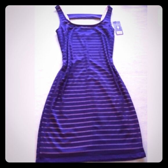 Jennifer Lopez XS blue stripe women’s  dress with lining mini slip on - Picture 1 of 7